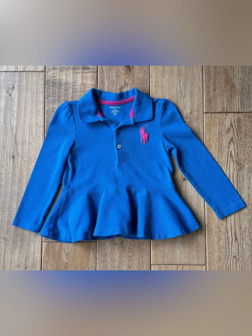 Ralph Lauren Cotton Mesh Peplum Polo Shirt size 24 Months